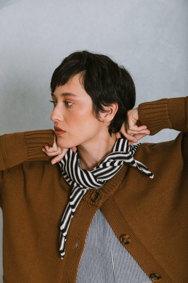Knitted triangular neck scarf in a nautical stripe