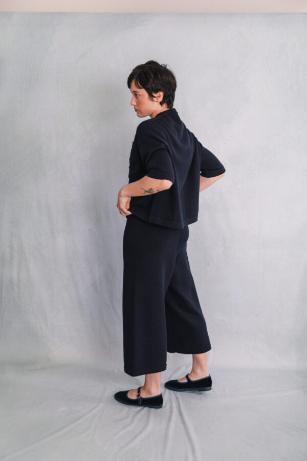 Knitted culottes in Dark Navy Blue with patch pocket
