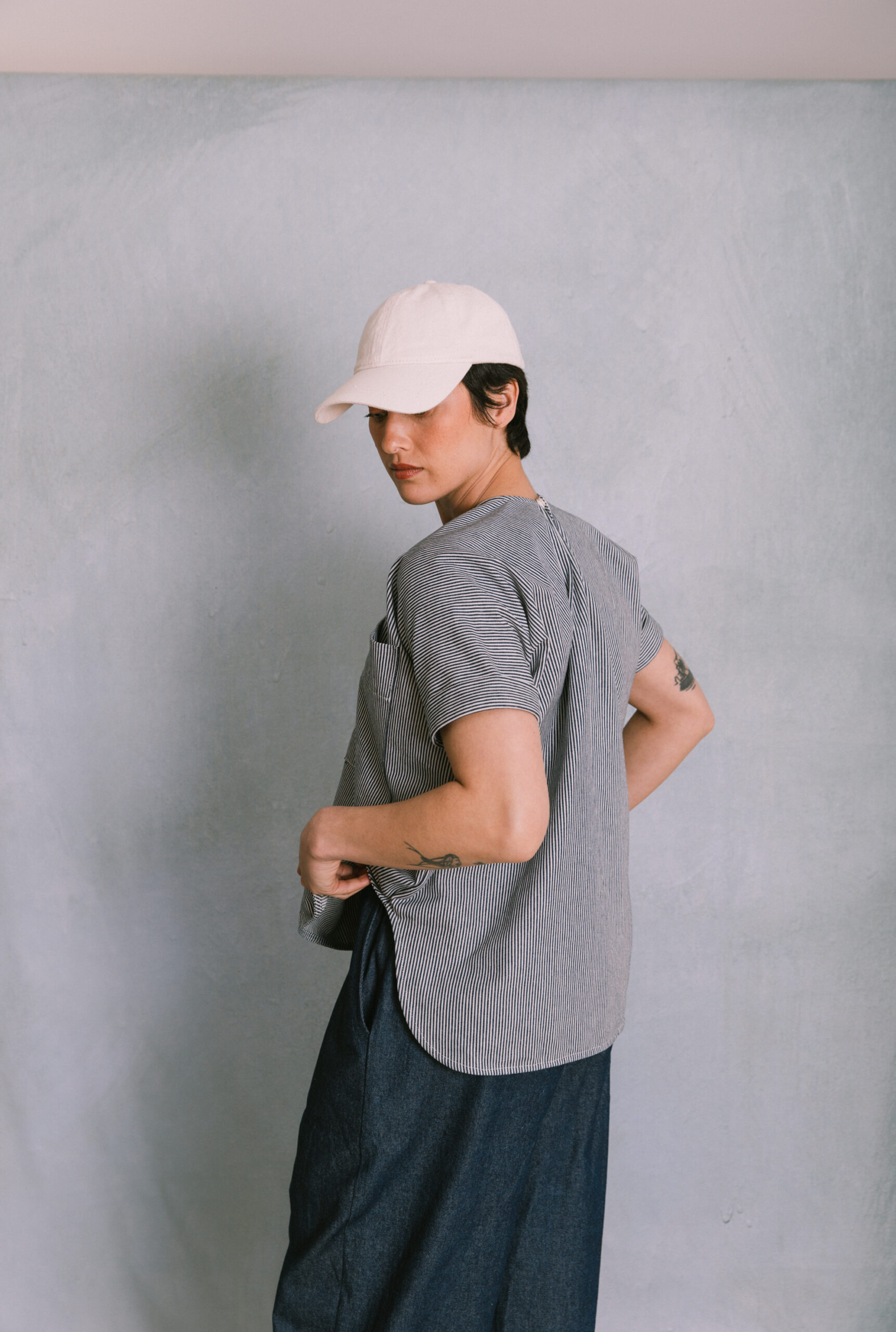 striped cotton smock top