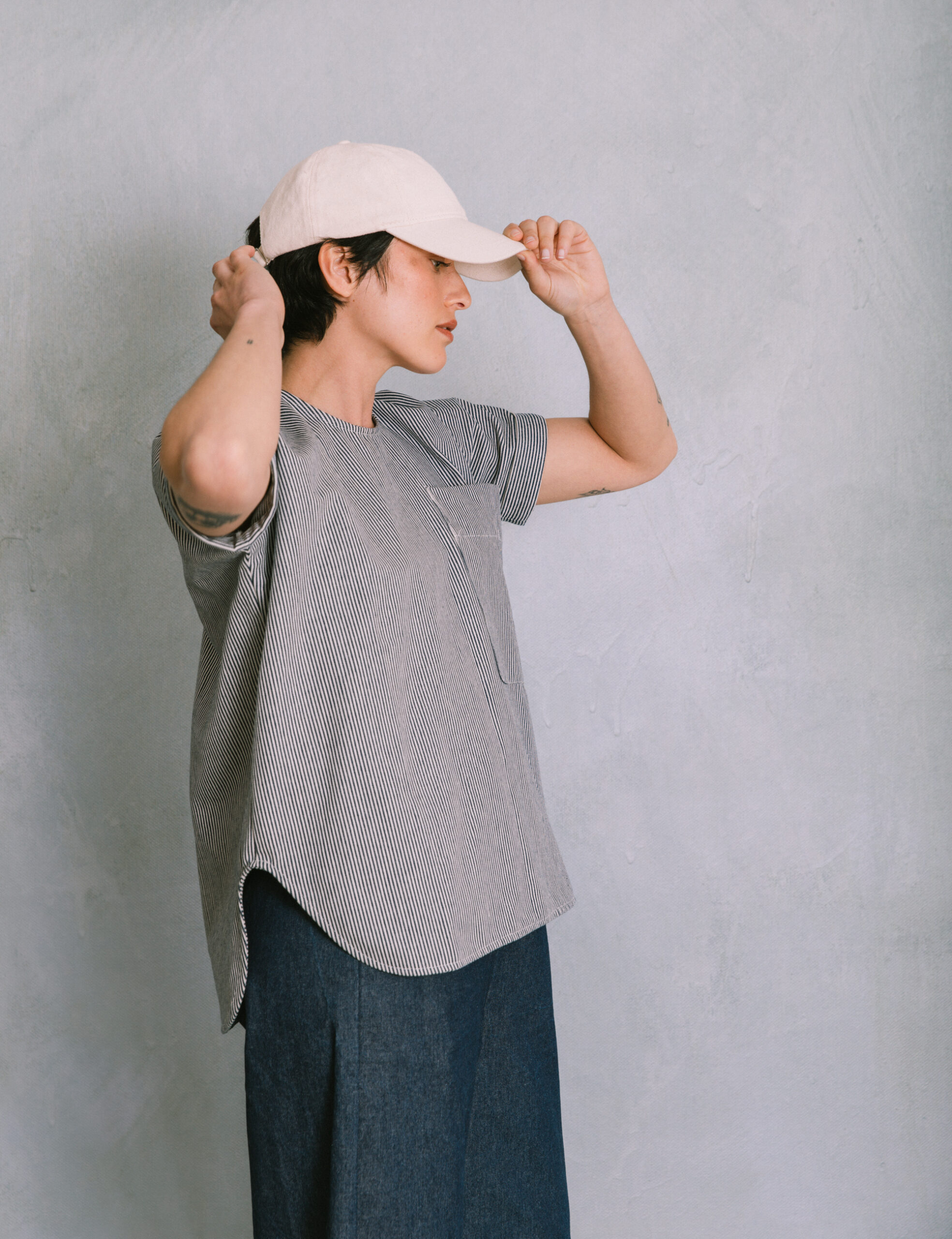 Striped cotton smock top