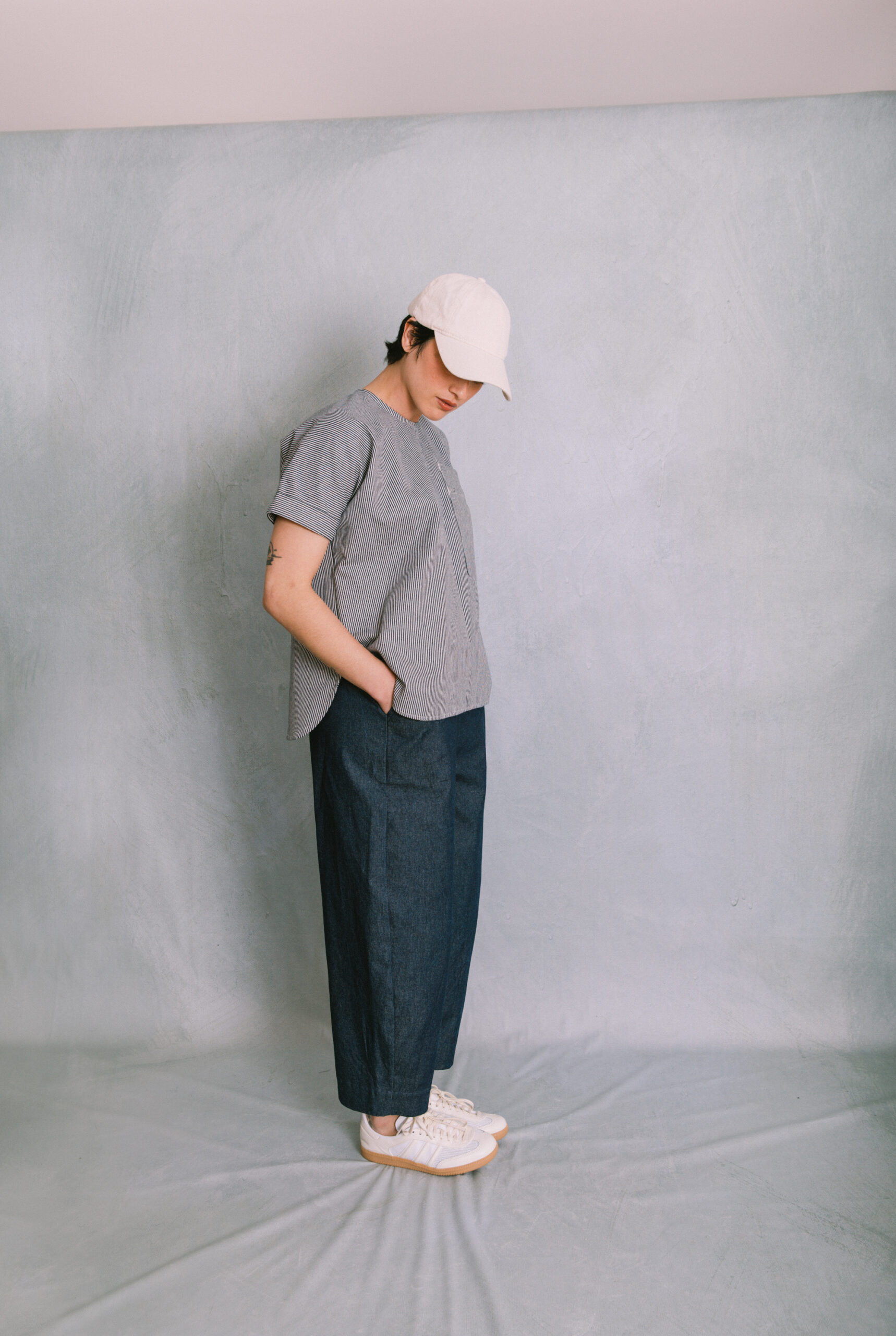 Striped cotton smock top