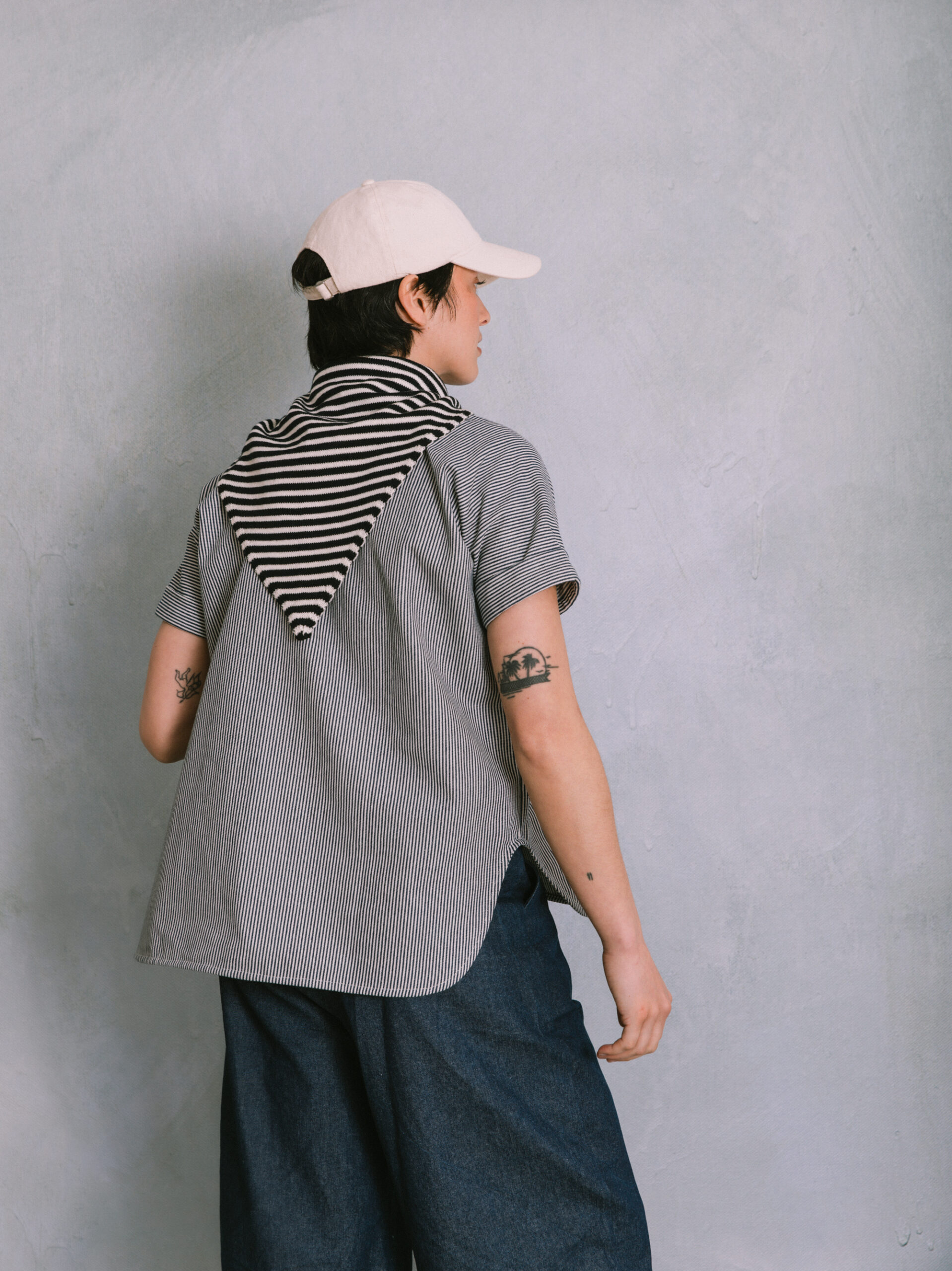 Striped cotton smock top