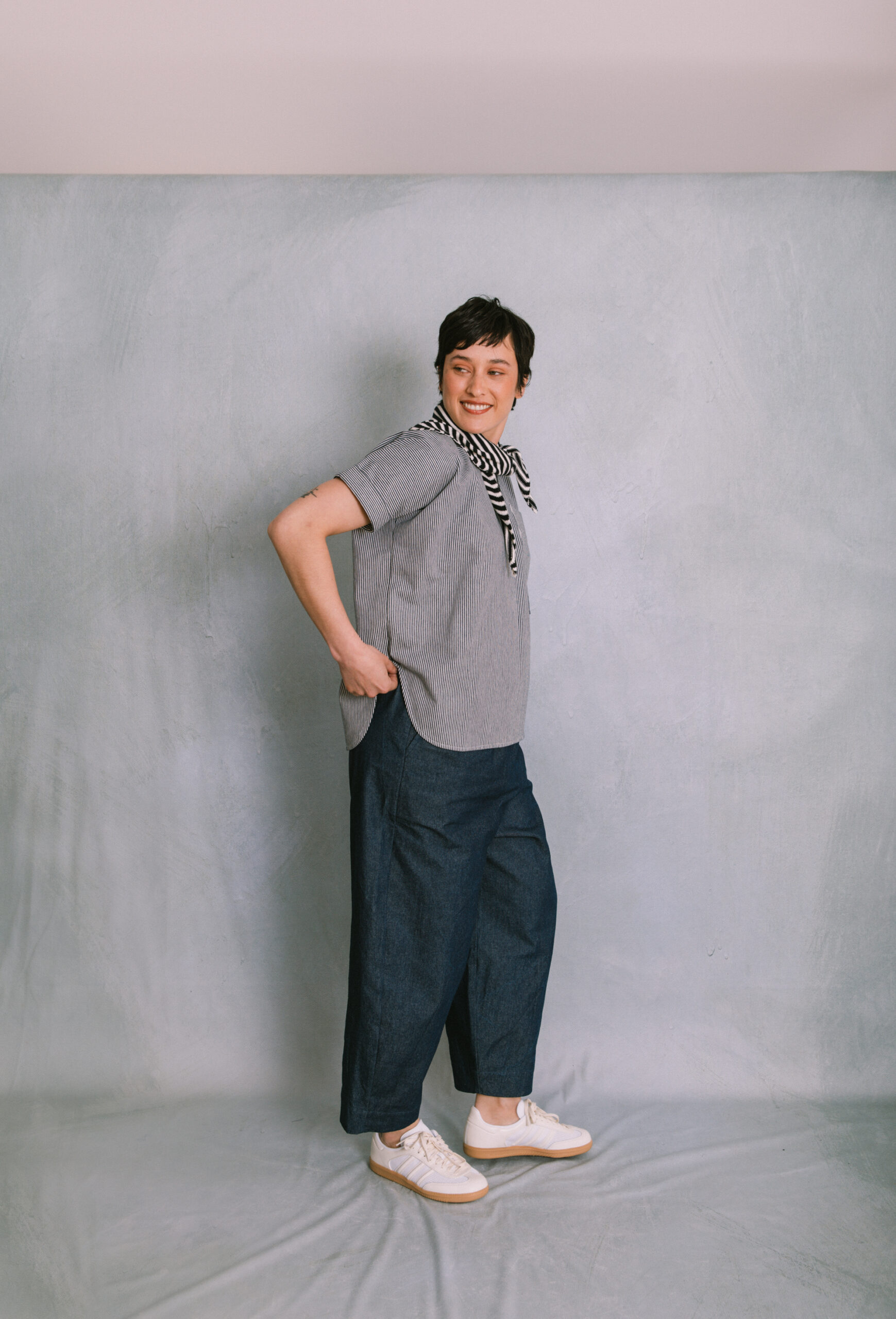 Striped cotton smock top